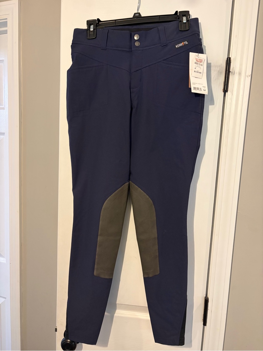 Kerrits Navy Kids Riding Breeches with Brown Knee Patch